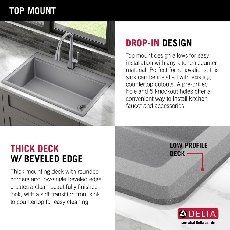 Delta Everest 30" Gray Granite Composite Single Bowl Workstation Sink