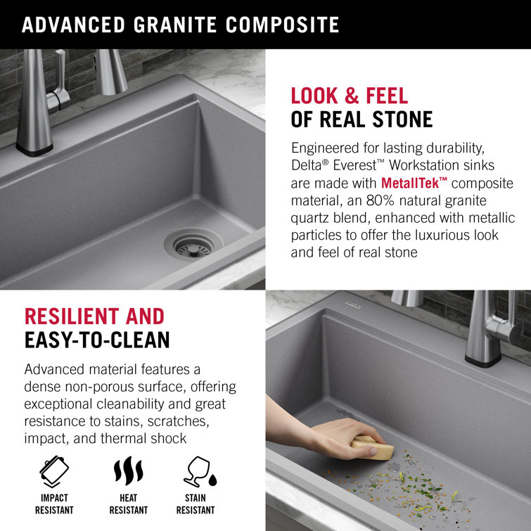 Delta Everest 30" Gray Granite Composite Single Bowl Workstation Sink