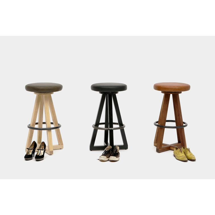 Artless X3 30" Swivel Saddle Bar Stool in Black Oak & Brass