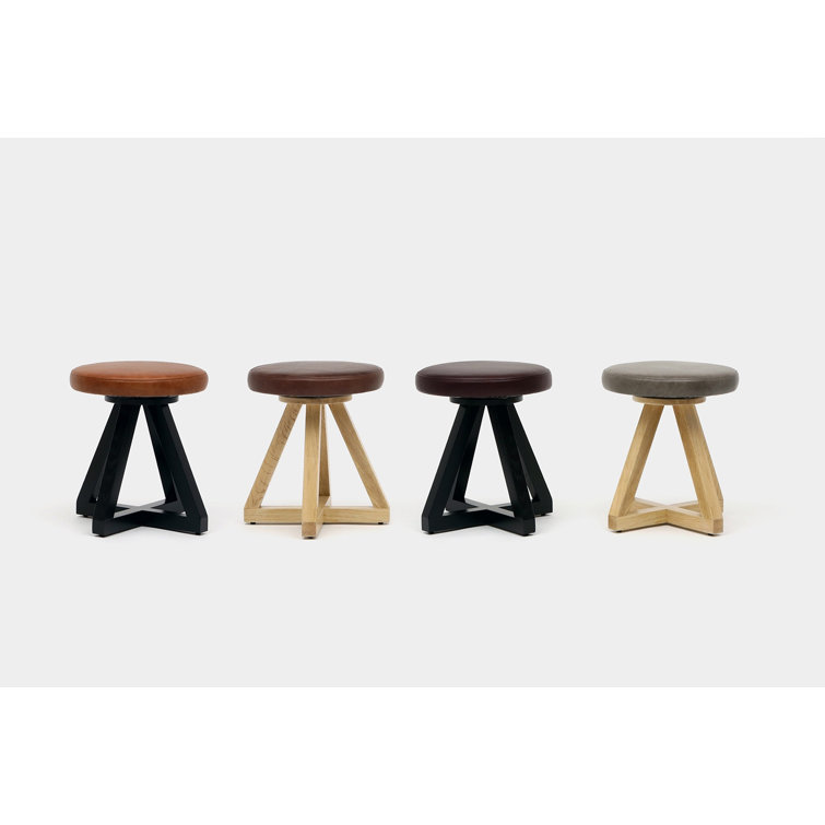 Saddle Leather and Black Oak Swivel Backless Stool