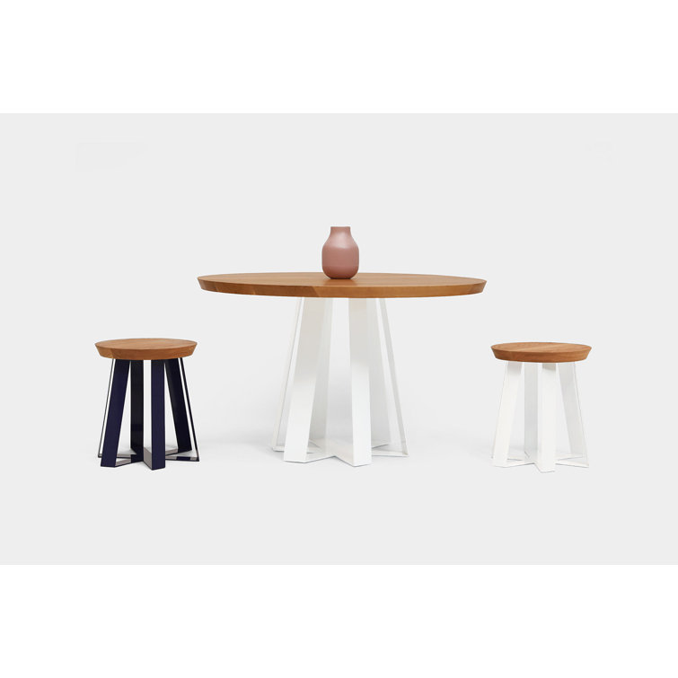 Modern Round Walnut Dining Table with Hexagon Steel Base