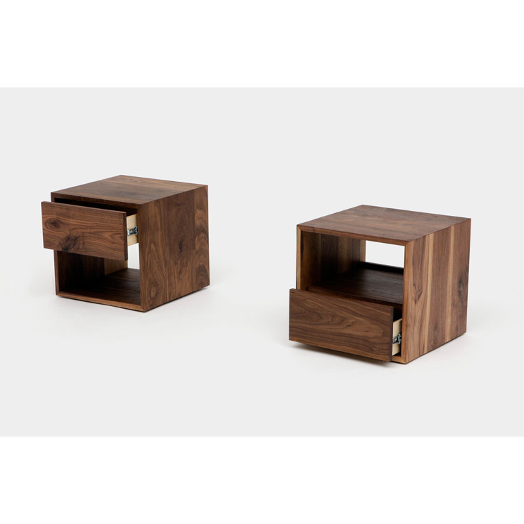 Walnut Solid Wood Nightstand with Drawer and Shelf