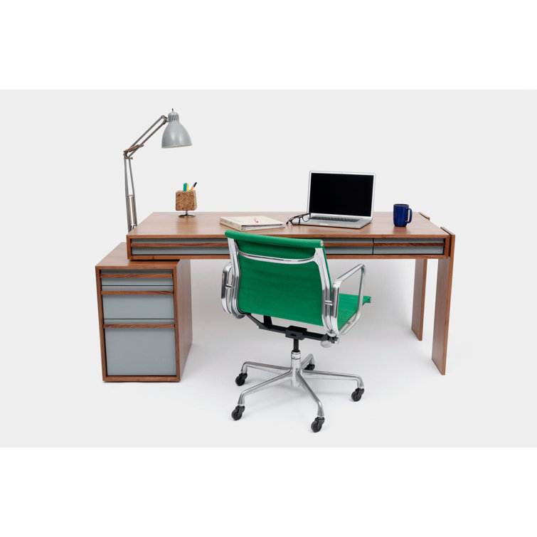 Battleship Gray Executive Desk with Deep Pencil Drawers