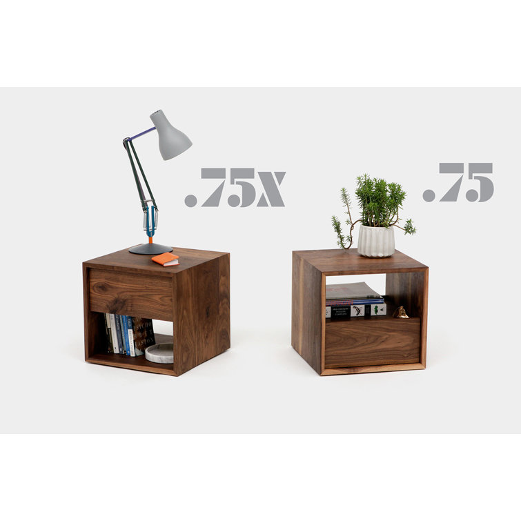 Walnut Solid Wood Nightstand with Drawer and Shelf