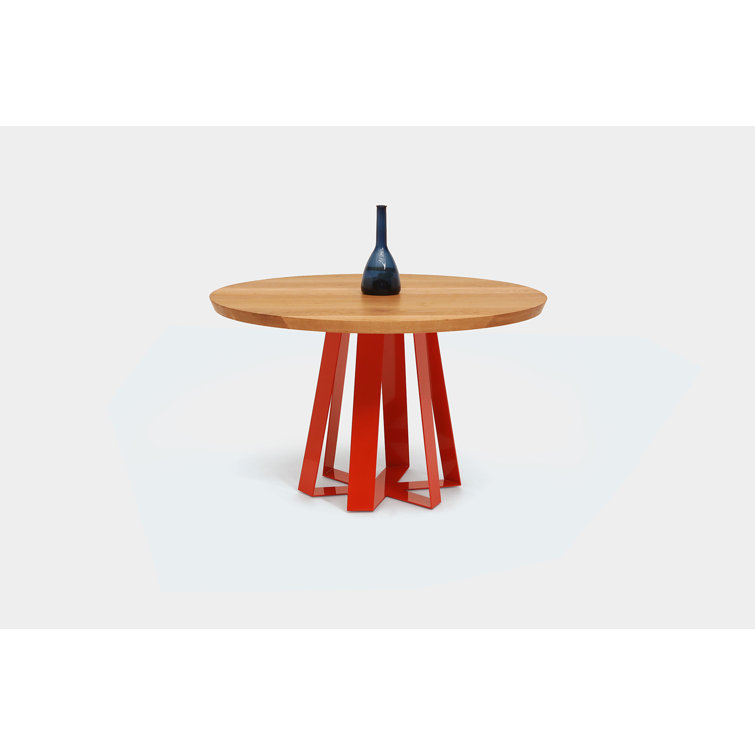 Modern Round Walnut Dining Table with Hexagon Steel Base