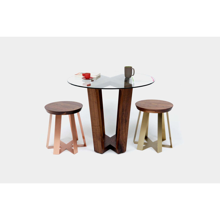 Round Glass Top Walnut Pedestal Dining Table