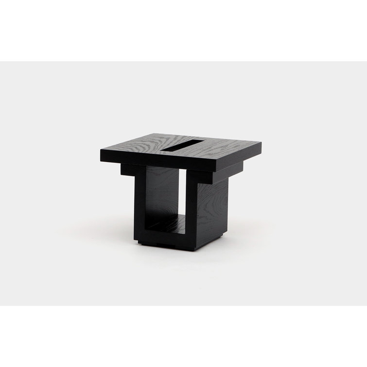 Black Oak Square Pedestal Solid Wood End Table