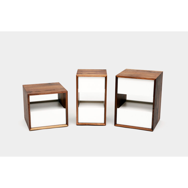 Walnut and White Solid Wood Nightstand with Drawer