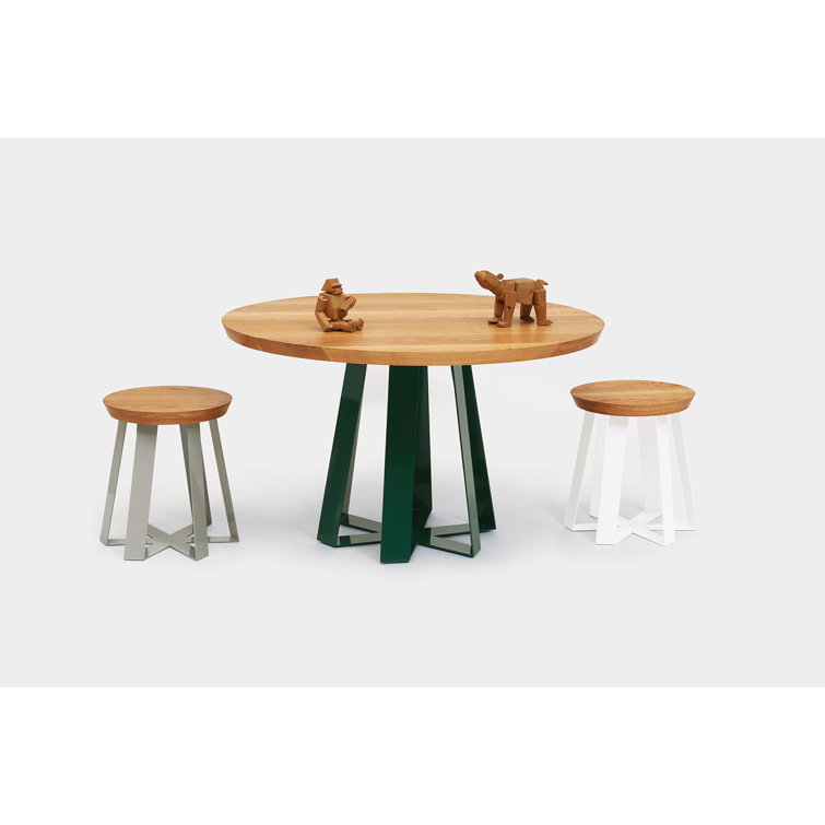 Modern Round Walnut Dining Table with Hexagon Steel Base