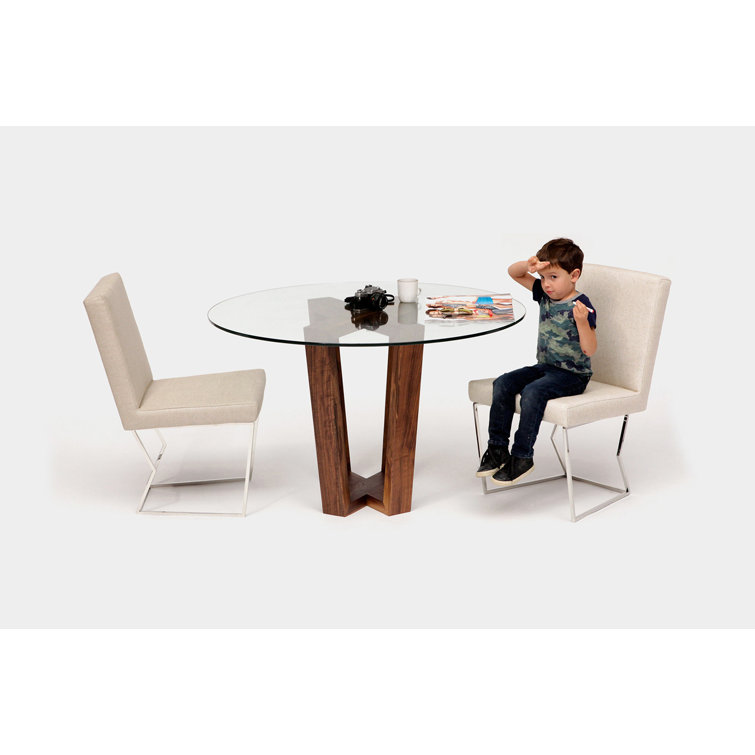 Artigas 48" Round Walnut Base Glass Top Dining Table