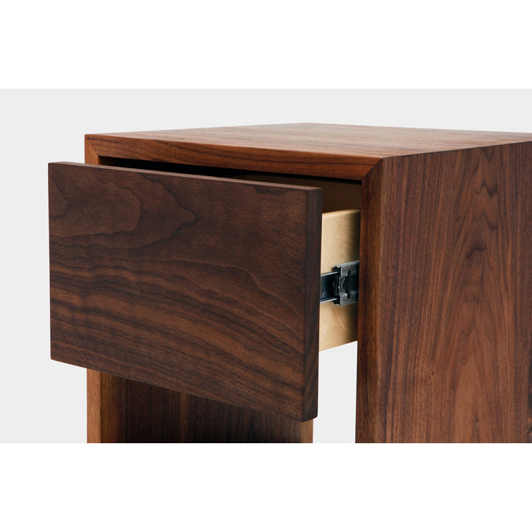 Walnut Solid Wood 1-Drawer Nightstand with Shelf