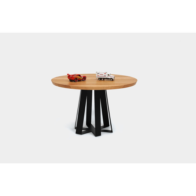 ARS XL 48" Round Solid Oak Dining Table with Matte Black Base