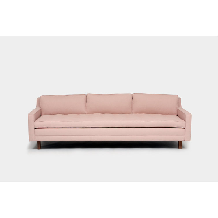 Blush Linen Blend 94" Square Arm Sofa with Wood Legs