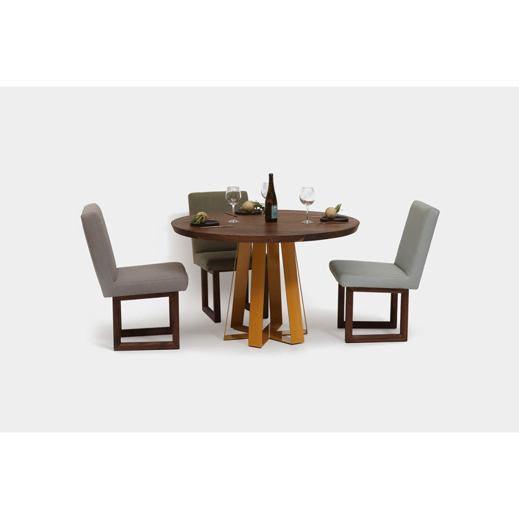Modern Round Walnut Dining Table with Hexagon Steel Base