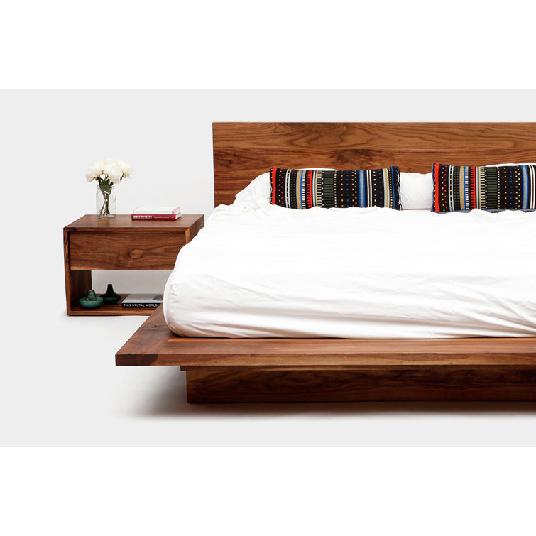 Walnut Solid Wood Nightstand with Drawer and Shelf