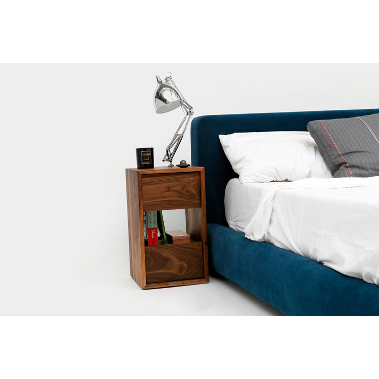 Walnut Solid Wood 2-Drawer Nightstand with Shelf