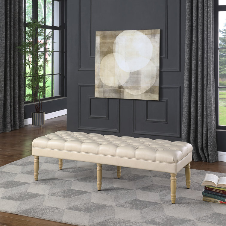 Light Brown Tufted Faux Leather Upholstered Bench