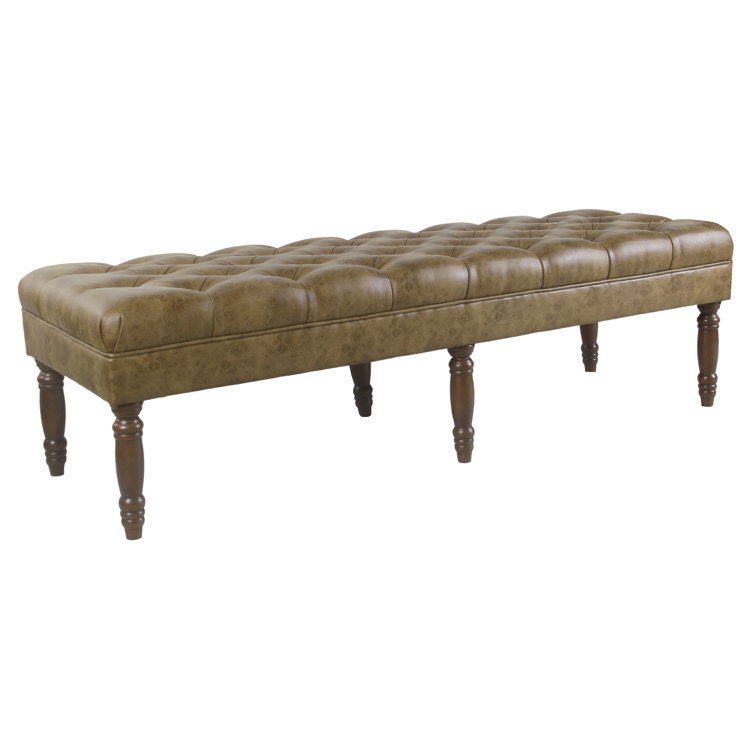 Light Brown Tufted Faux Leather Upholstered Bench