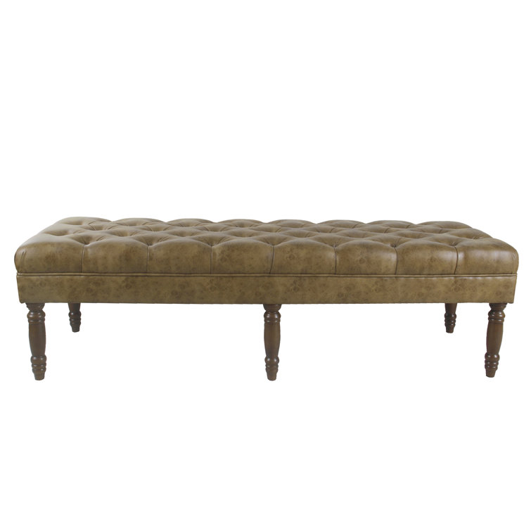 Light Brown Tufted Faux Leather Upholstered Bench