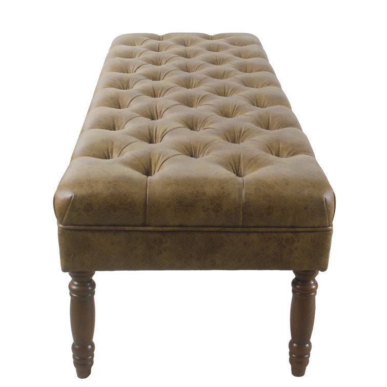 Light Brown Tufted Faux Leather Upholstered Bench