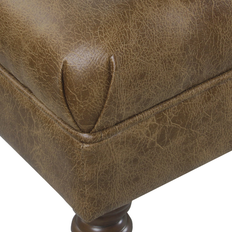 Light Brown Tufted Faux Leather Upholstered Bench