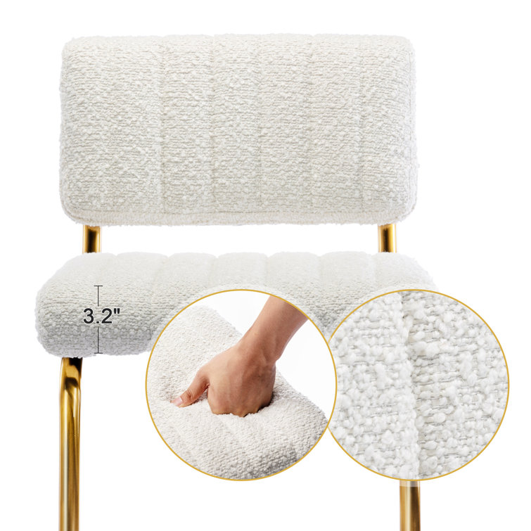 White Boucle Upholstered Counter Stools with Gold Metal Base, Set of 2