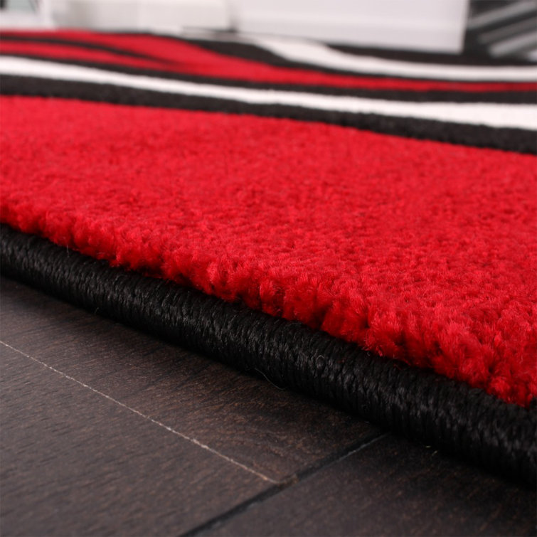 Aleya Black-Red Abstract Synthetic Area Rug