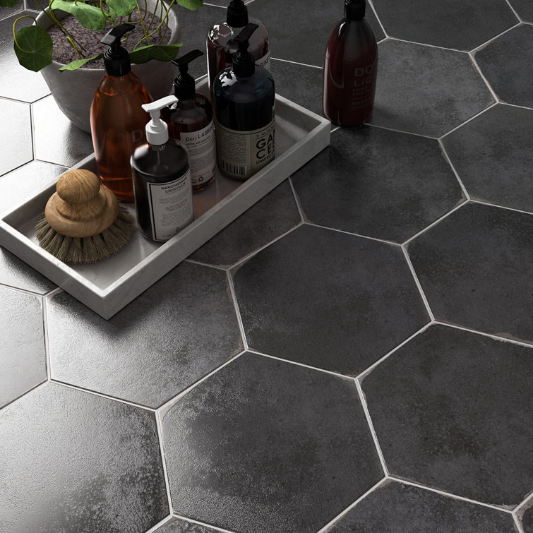 Vandalay Hex 9.13 in. x 10.51 in. Polished Gray Porcelain Tile