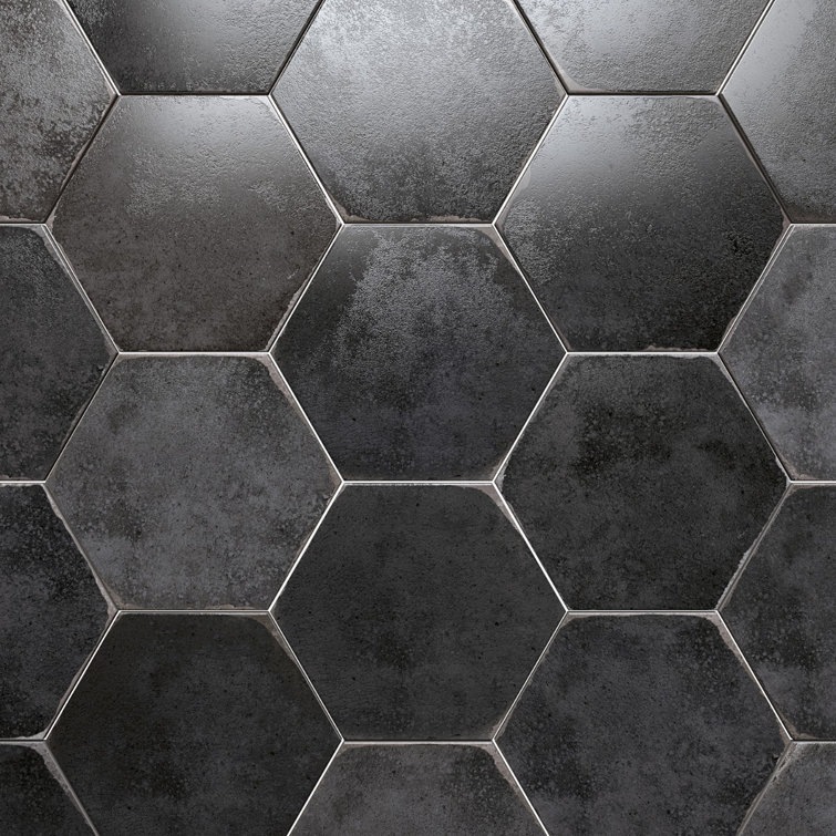 Vandalay Hex 9.13 in. x 10.51 in. Polished Gray Porcelain Tile