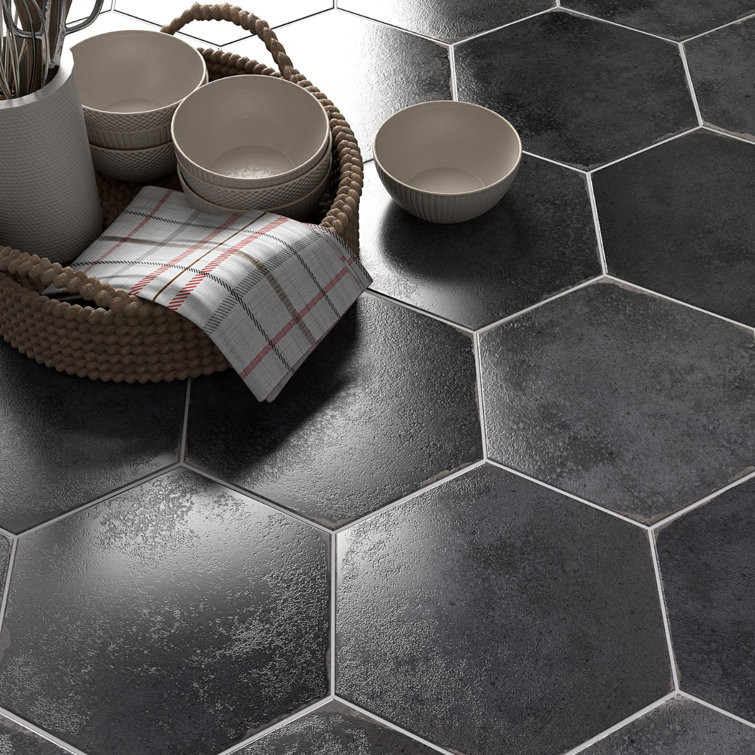 Vandalay Hex 9.13 in. x 10.51 in. Polished Gray Porcelain Tile