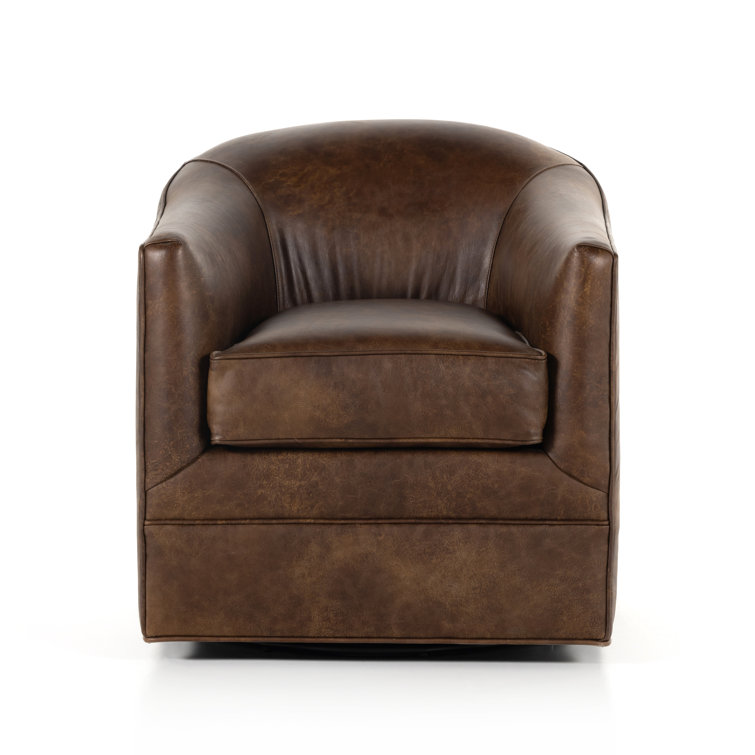 Arvada Cigar Brown Genuine Leather Swivel Armchair