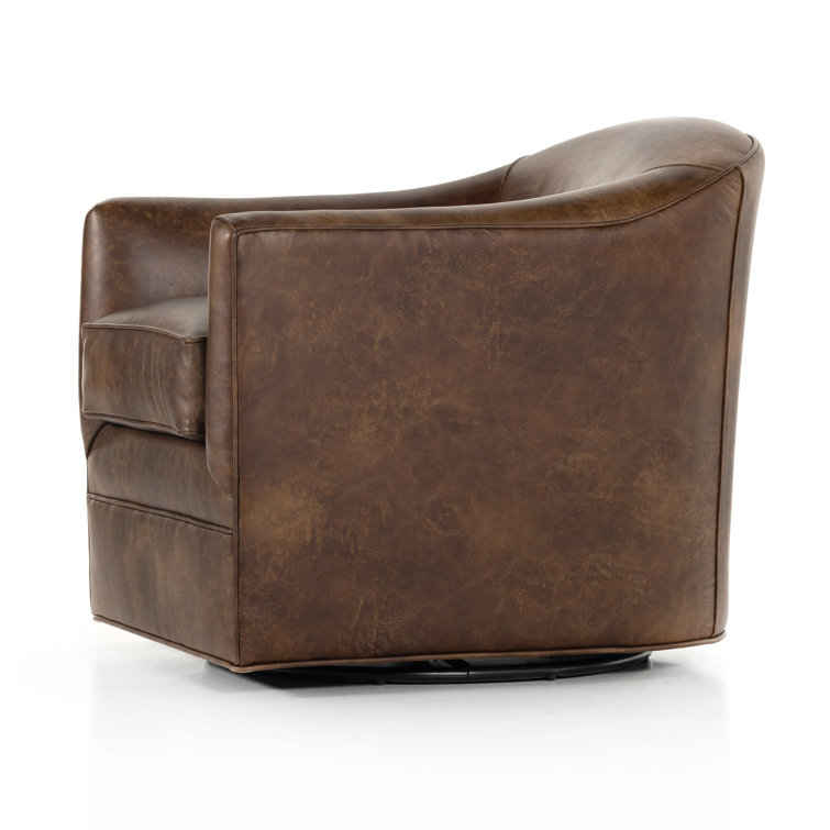 Arvada Cigar Brown Genuine Leather Swivel Armchair