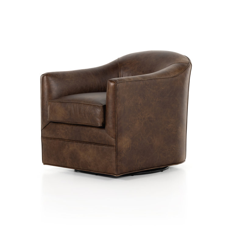Arvada Cigar Brown Genuine Leather Swivel Armchair