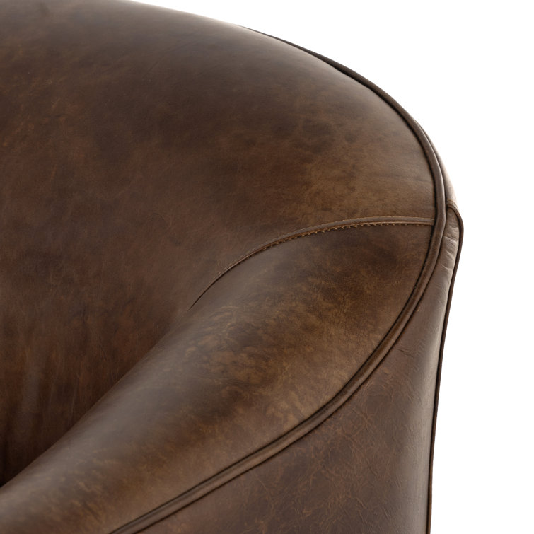 Arvada Cigar Brown Genuine Leather Swivel Armchair