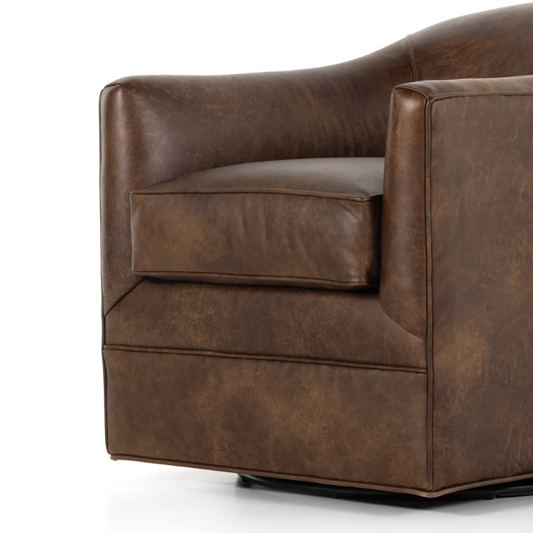 Arvada Cigar Brown Genuine Leather Swivel Armchair