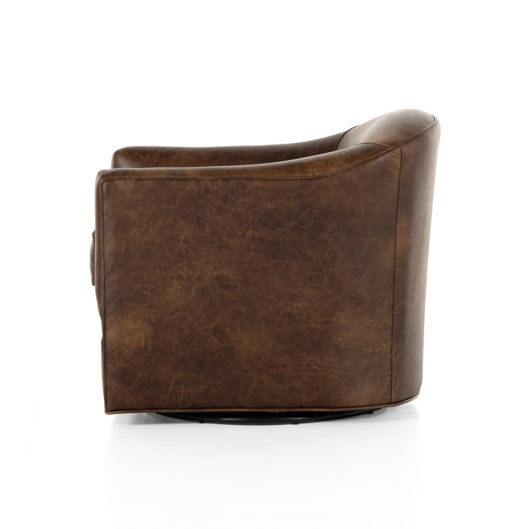 Arvada Cigar Brown Genuine Leather Swivel Armchair