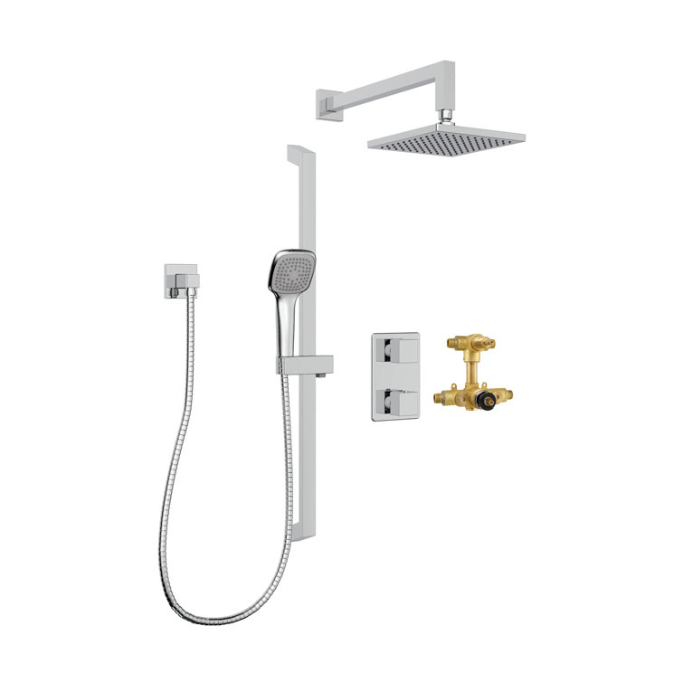 Polished Chrome Square Rain Shower System with Handheld