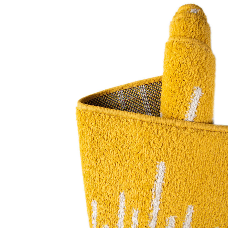 Kai Yellow and White Geometric Stain-Resistant Square Rug
