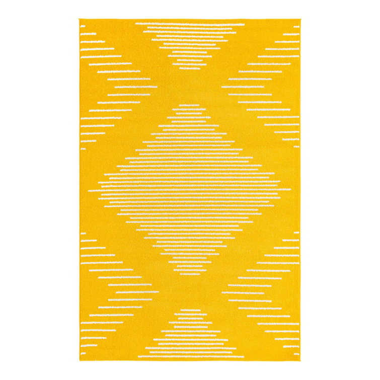 Kai Yellow Geometric Stain-Resistant Synthetic Rug