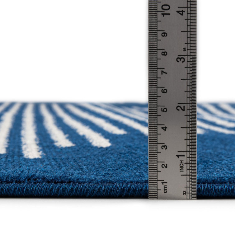 Kai Navy Blue Geometric Synthetic Runner Rug