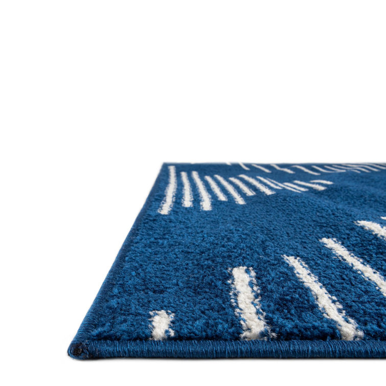 Kai Navy Blue Geometric Synthetic Runner Rug
