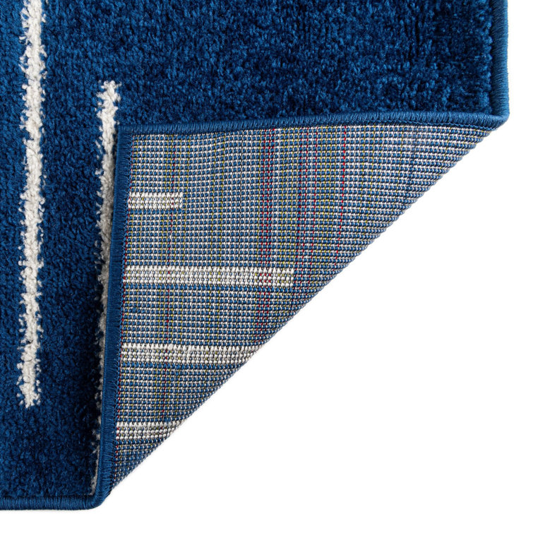 Kai Navy Blue Geometric Synthetic Runner Rug