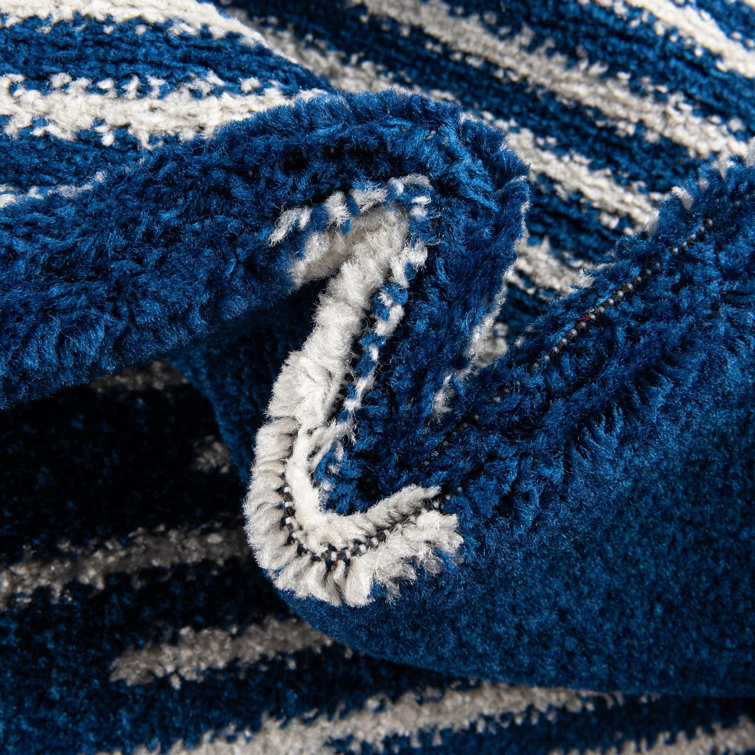 Kai Navy Blue Geometric Synthetic Runner Rug