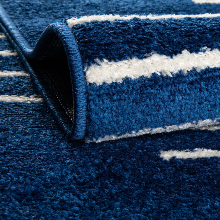 Kai Navy Blue Geometric Synthetic Runner Rug