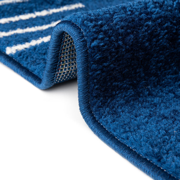 Kai Navy Blue Geometric Synthetic Runner Rug