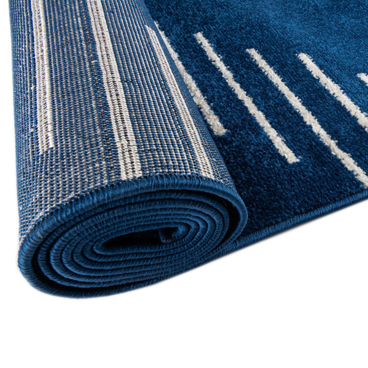 Kai Navy Blue Geometric Synthetic Runner Rug