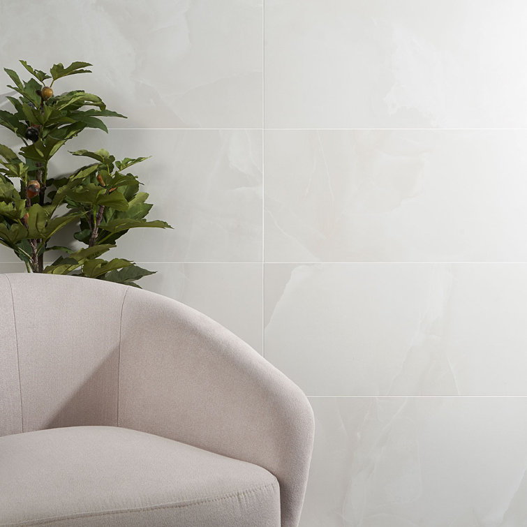 Saroshi 12" x 24" Matte White Porcelain Marble Look Tile