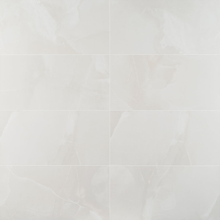 Saroshi 12" x 24" Matte White Porcelain Marble Look Tile
