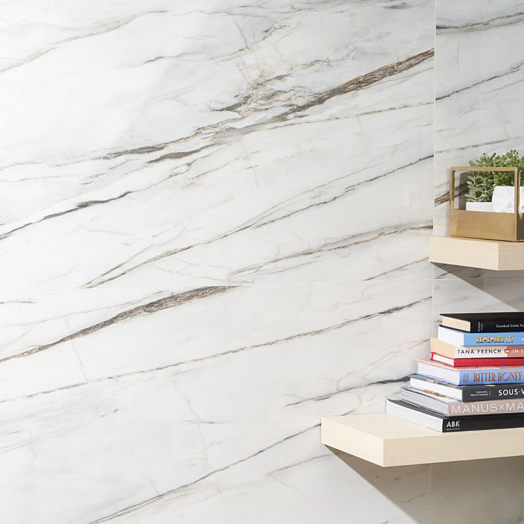Saroshi Large White Polished Porcelain Floor and Wall Tile