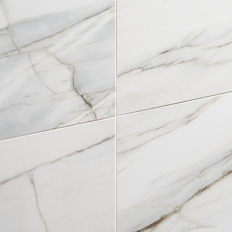 Enigma 24" Rectangular Matte White Porcelain Marble Look Tile